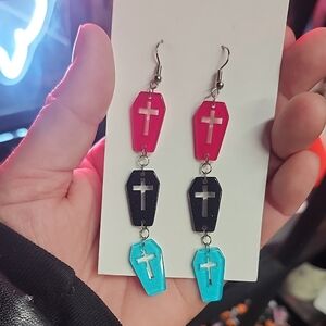 Colorful Coffin Earrings with Cross Design